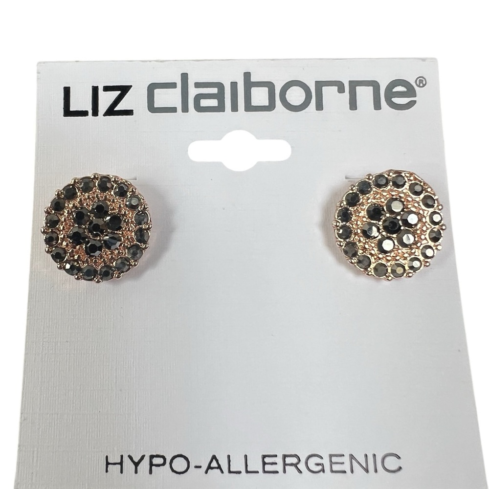 Liz Claiborne NWT Women’s 3pc Set Gold and Black Stretchy Bracelet & Earrings - Picture 3 of 5